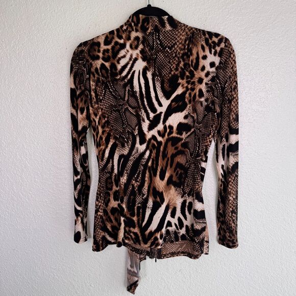 Joseph Ribkoff Top Womens 6 Leopard Snake Zipper Asymmetric Blouse Art to Wear - Picture 2 of 11